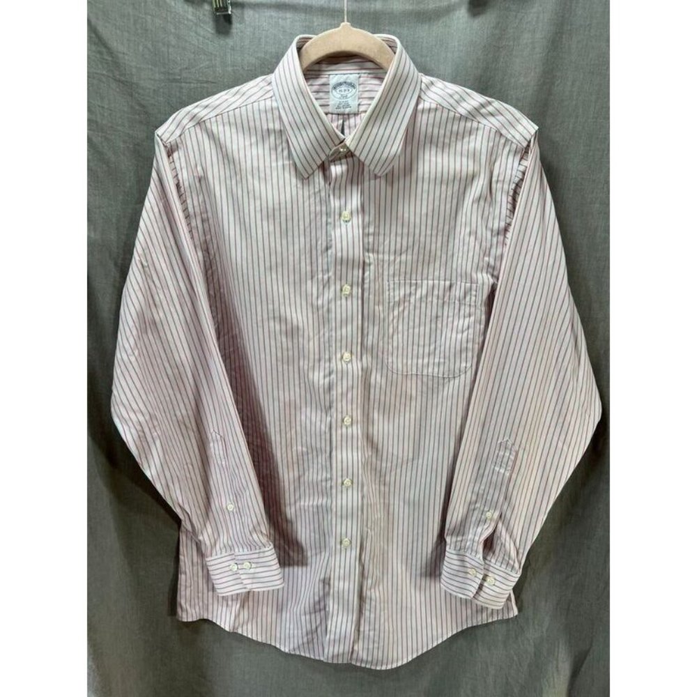 Brooks Brothers Button Up Shirt Adult‎ L 15-2/3 Red Striped Long Sleeve  Mens